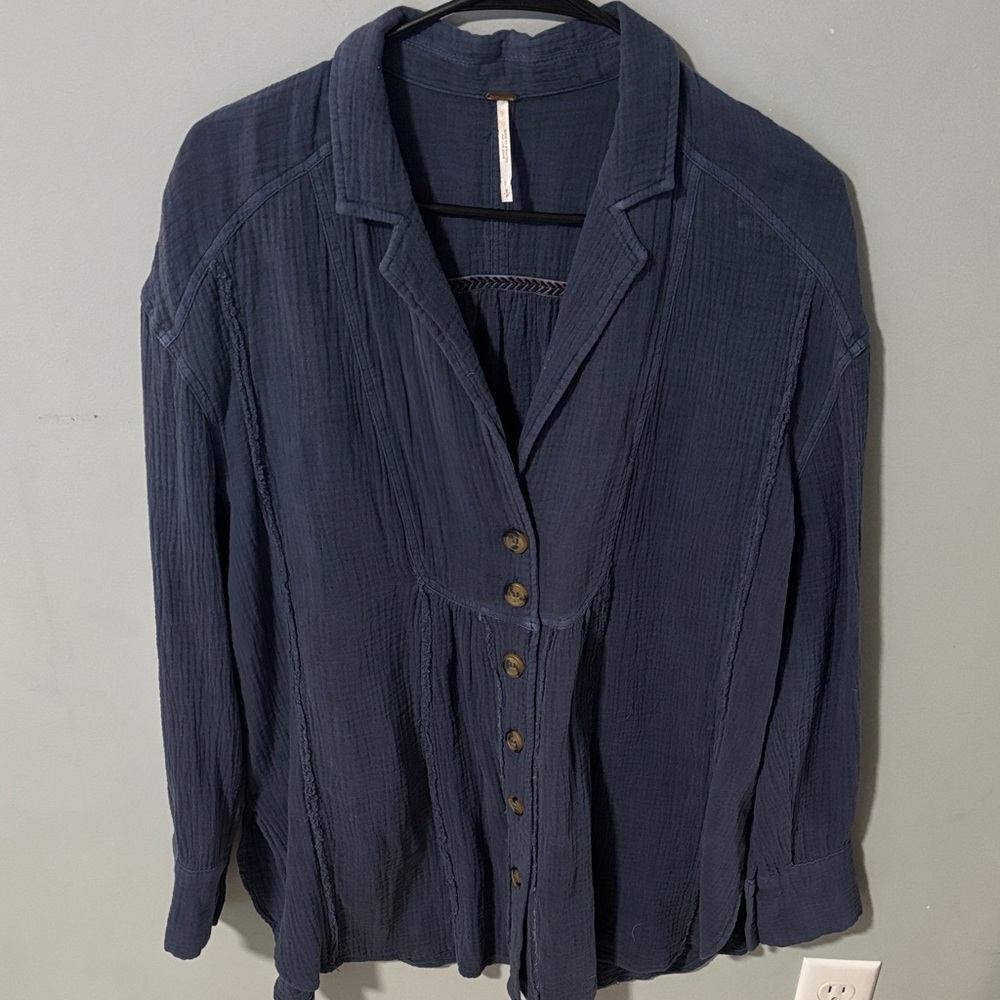 Free People All About the Feels Cotton Tunic Bohemian Cottagecore Oversized Blue - Picture 2 of 7